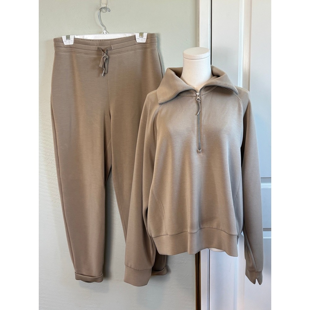 Spanx AirEssentials Half Zip Jogger Set Taupe Women XL 1X Loungewear 2-Piece